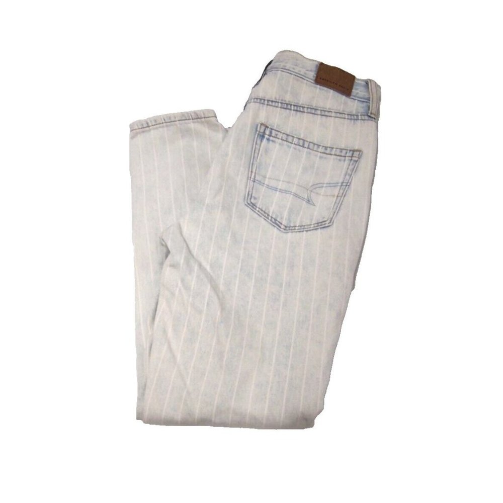 American Eagle Womens Mom Jeans 00 Regular Light Wash Blue Striped High Rise